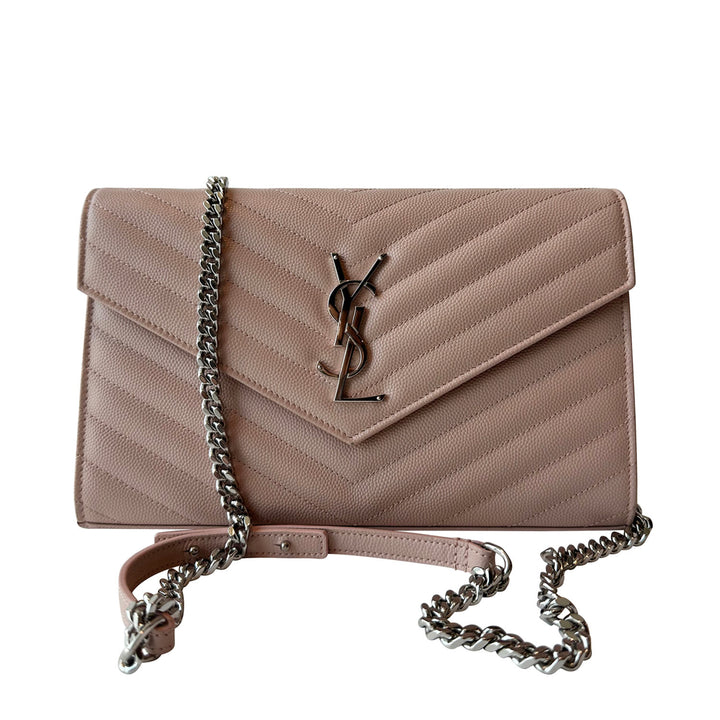 Saint Laurent Grain De Poudre Monogram Wallet On Chain - revogue
