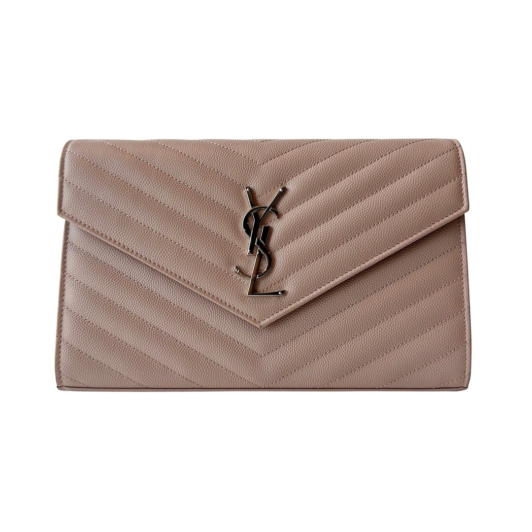 Saint Laurent Grain De Poudre Monogram Wallet On Chain - revogue