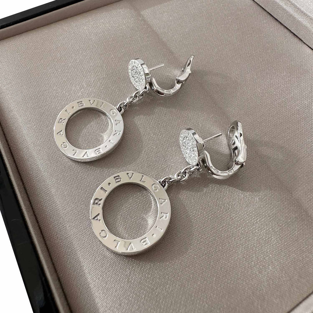 Bvlgari 18K Diamond Circle Drop Earrings - revogue