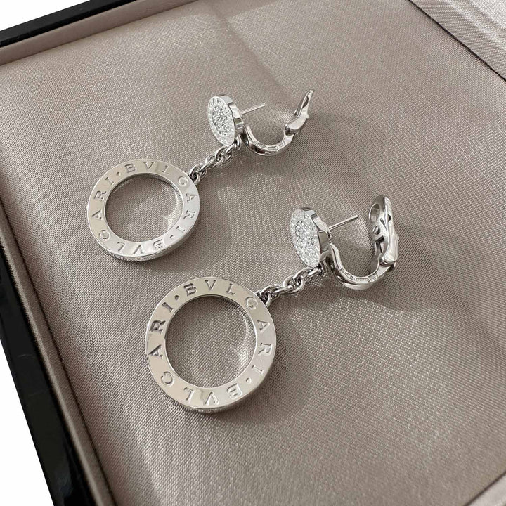 Bvlgari 18K Diamond Circle Drop Earrings - revogue
