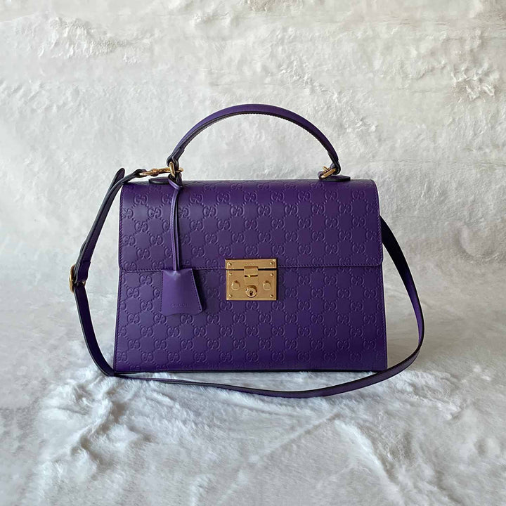 Gucci GG Signature Medium Padlock Top Handle Bag - revogue