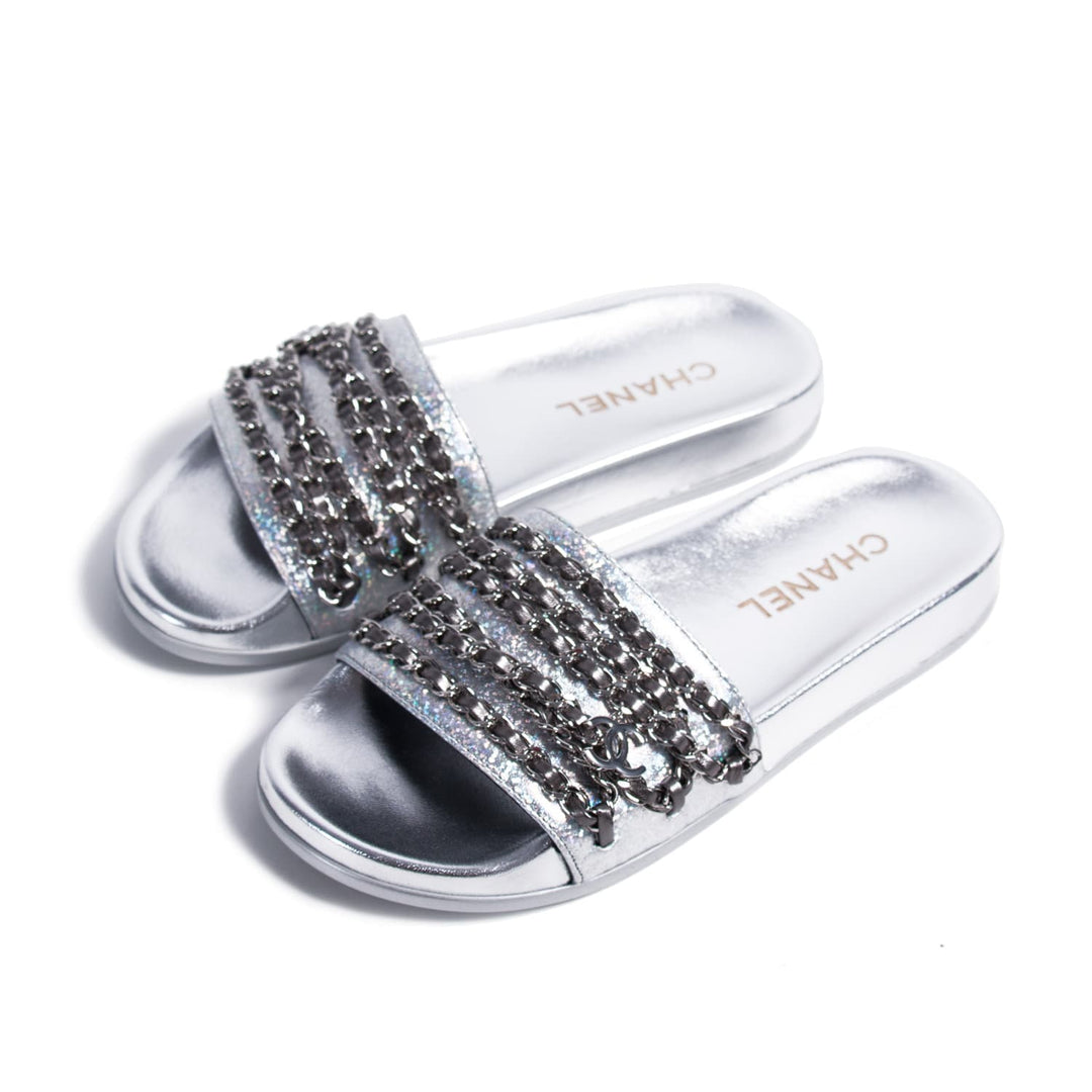 Chanel Chain-Link Slide Sandals Shoes Chanel - Shop authentic new pre-owned designer brands online at Re-Vogue