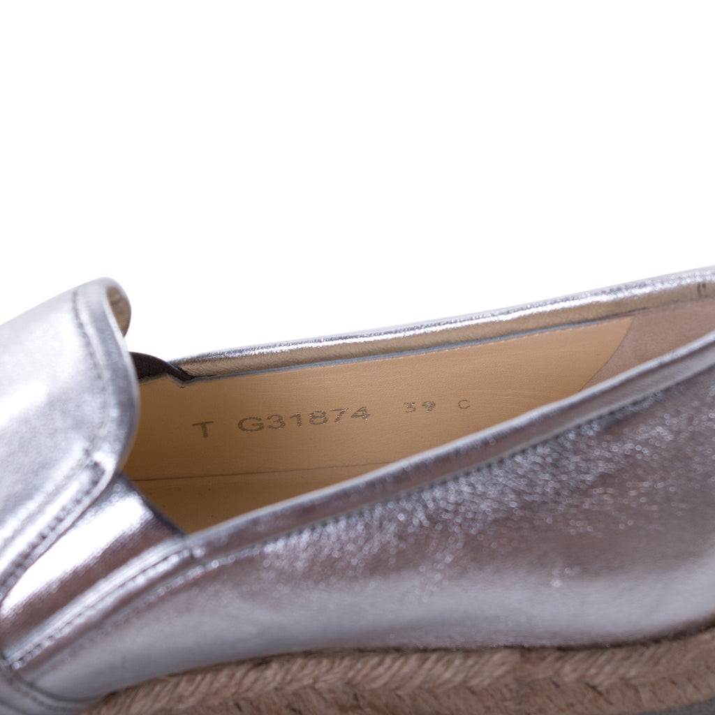 Chanel Silver Metallic Leather Espadrilles Shoes Chanel - Shop authentic new pre-owned designer brands online at Re-Vogue