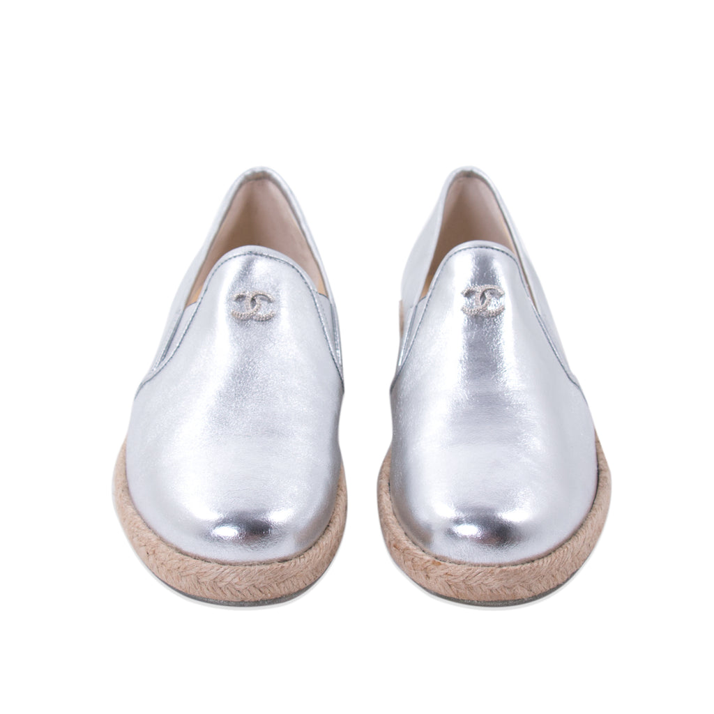 Chanel Silver Metallic Leather Espadrilles Shoes Chanel - Shop authentic new pre-owned designer brands online at Re-Vogue