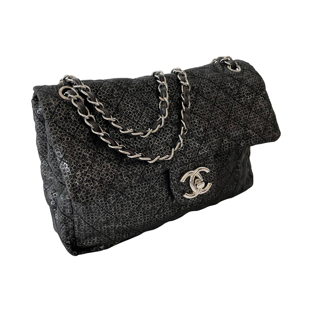 Chanel Sequins Mesh Jumbo Classic Flap Bag