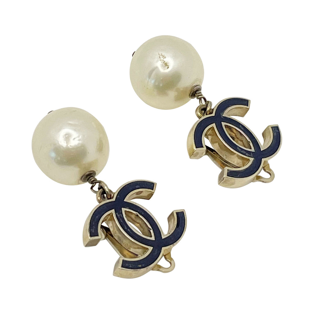 Chanel CC Logo Pearl Clip Earrings