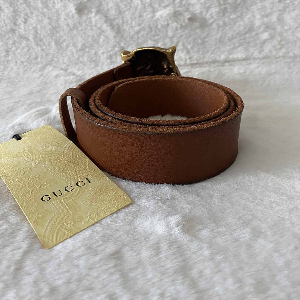 Gucci Tiger Head Feline Leather Belt