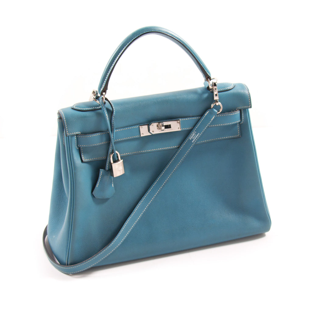 Hermès Kelly 32 Retourne Bleu Jean Swift Bags Hermès - Shop authentic new pre-owned designer brands online at Re-Vogue