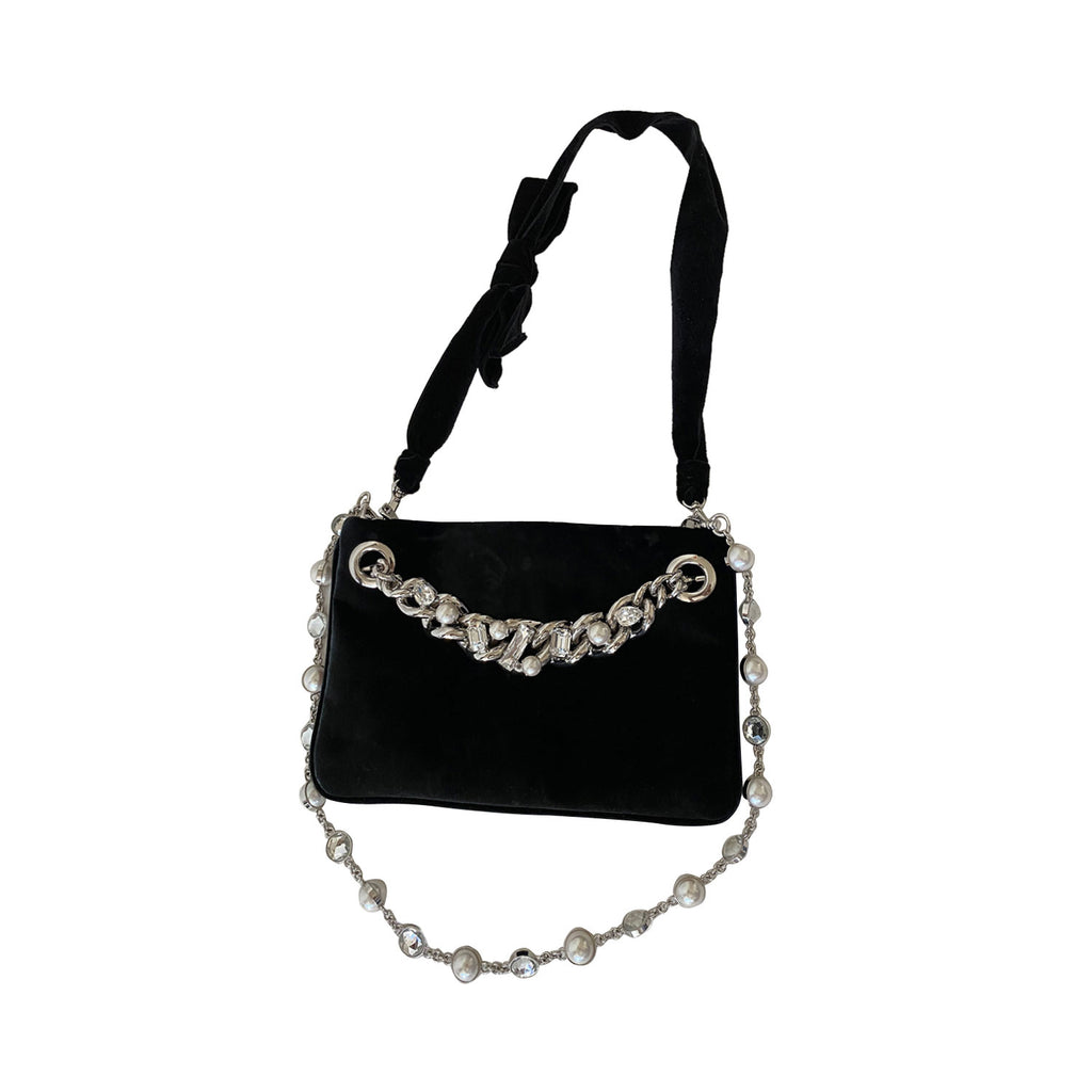 Miu Miu Crystal Pearls Velvet Shoulder Bag