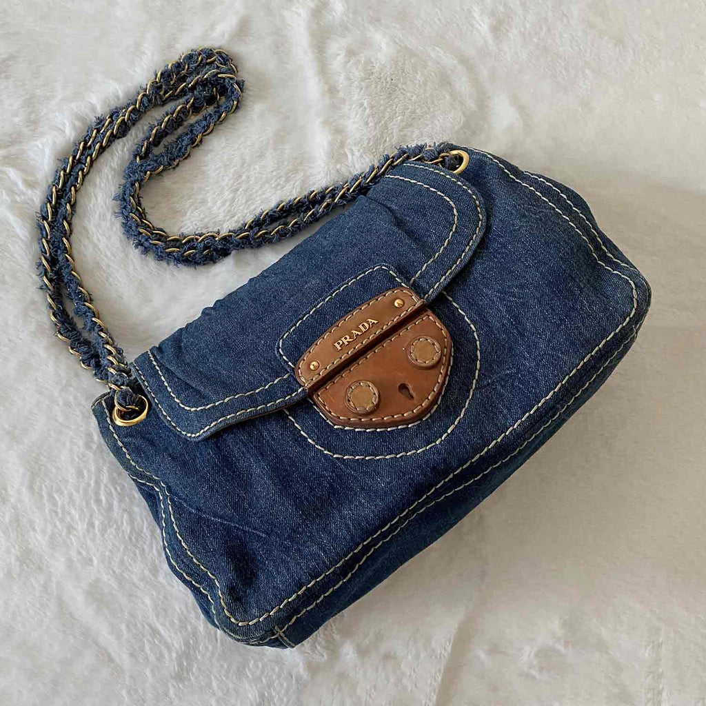 Prada Denim Chain Shoulder Bag