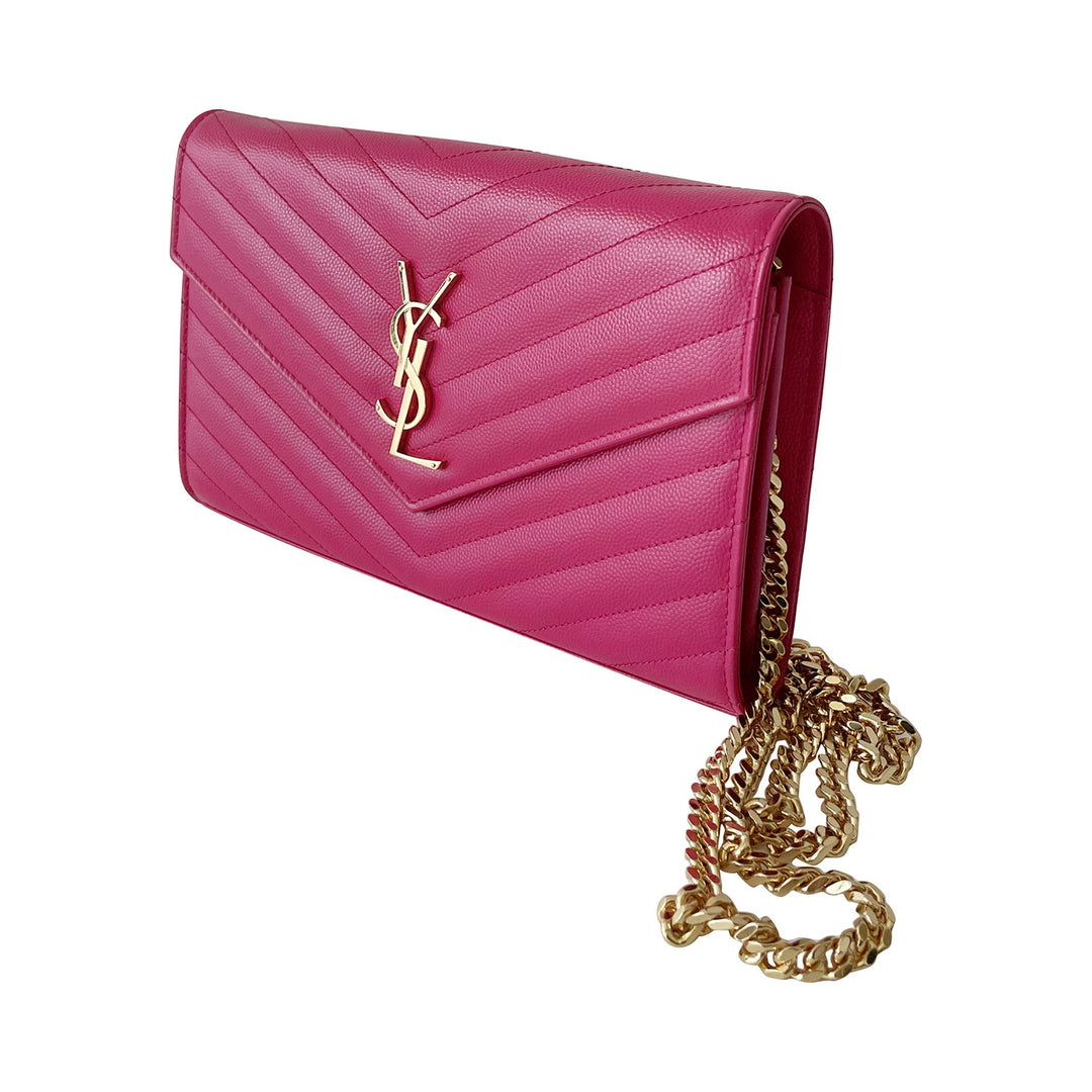 Saint Laurent Grain De Poudre Monogram Wallet On Chain - revogue